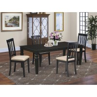 East West Furniture Lgan5-Blk-C 5 Piece Dinette Set For 4 Includes A Rectangle Table With Butterfly Leaf And 4 Linen Fabric Dining Room Chairs, 42X84 Inch
