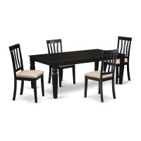 East West Furniture Lgan5-Blk-C 5 Piece Dinette Set For 4 Includes A Rectangle Table With Butterfly Leaf And 4 Linen Fabric Dining Room Chairs, 42X84 Inch