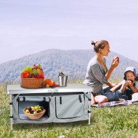 Livebest Portable Camping Kitchen Table Outdoor Multi-Utility Fold-In-Half Table With Adjustable Height For Bbq, Party And Picnic