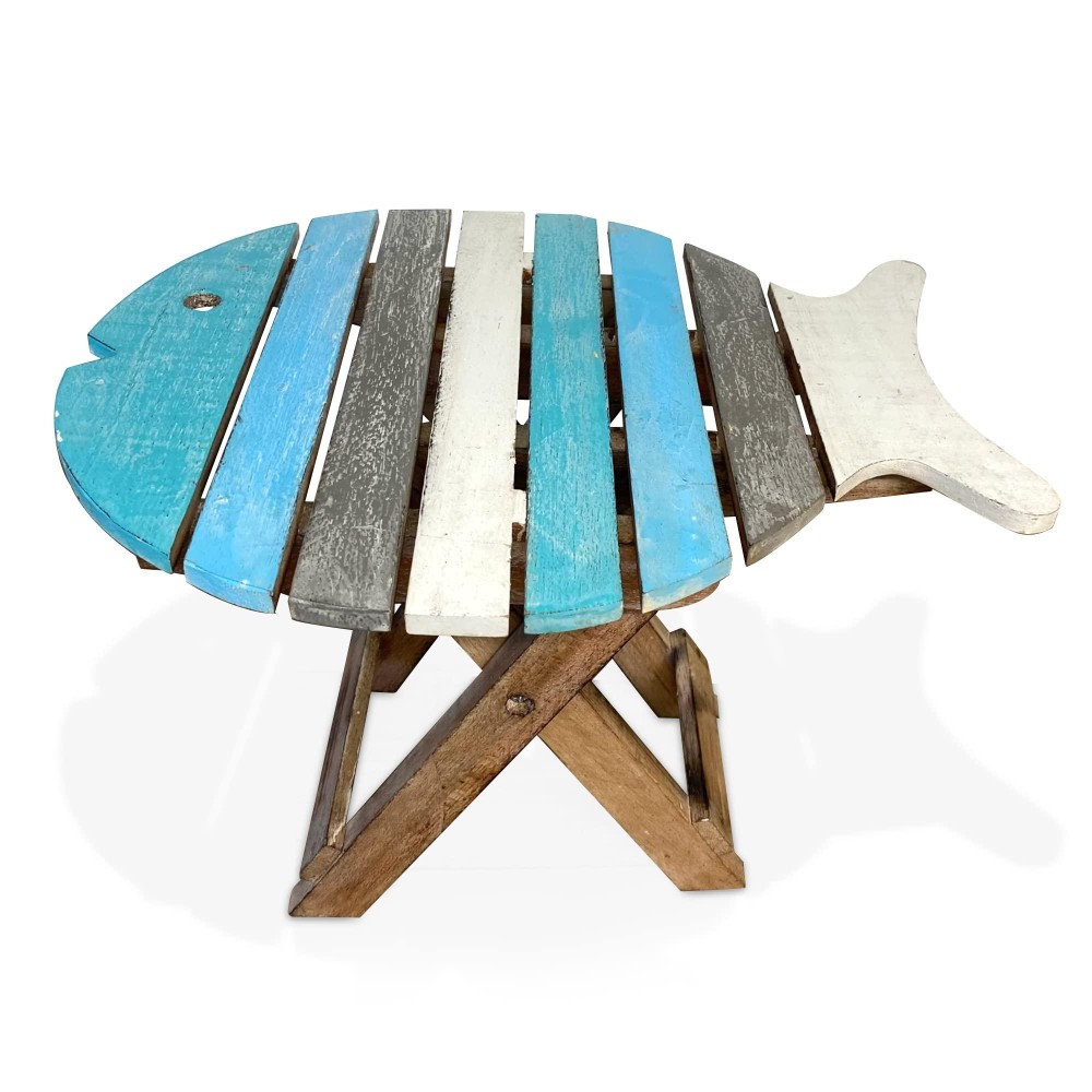 Thorness Wooden Folding Fish Shaped Table With Distressed Finish