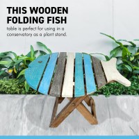 Thorness Wooden Folding Fish Shaped Table With Distressed Finish