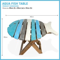 Thorness Wooden Folding Fish Shaped Table With Distressed Finish