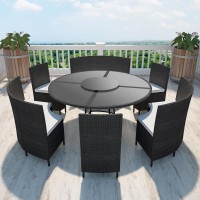 vidaXL 7 Piece Outdoor Dining Set with Cushions Poly Rattan Black 43098