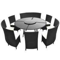 vidaXL 7 Piece Outdoor Dining Set with Cushions Poly Rattan Black 43098