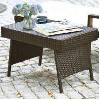 Tangkula Outdoor Wicker Table Patio Poolside Lawn Garden Rattan Steel Frame Folding Standing Coffee Table Side Table