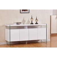 4 Door Server with Glass Side Panels and 8 Compartments High Gloss White Lacquer