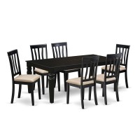 East West Furniture Lgan7-Blk-C 7 Piece Kitchen Set Consist Of A Rectangle Table With Butterfly Leaf And 6 Linen Fabric Dining Room Chairs, 42X84 Inch