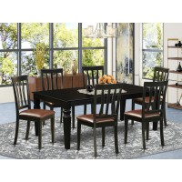 East West Furniture Lgan7-Blk-Lc 7 Piece Kitchen Set Consist Of A Rectangle Table With Butterfly Leaf And 6 Faux Leather Dining Room Chairs, 42X84 Inch