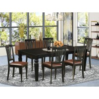 East West Furniture Lgav7-Blk-Lc 7 Piece Kitchen Set Consist Of A Rectangle Wooden Table With Butterfly Leaf And 6 Faux Leather Dining Chairs, 42X84 Inch