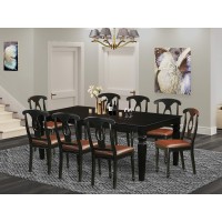 East West Furniture Lgke9-Blk-Lc Logan 9 Piece Room Set Includes A Rectangle Kitchen Table With Butterfly Leaf And 8 Faux Leather Upholstered Dining Chairs, 42X84 Inch, Black
