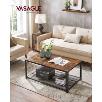 Vasagle Coffee Table For Living Room, 2-Tier Cocktail Table, Center Table With Mesh Shelf, Steel Frame, Adjustable Feet, Industrial Style, Rustic Brown And Black Ulct61X