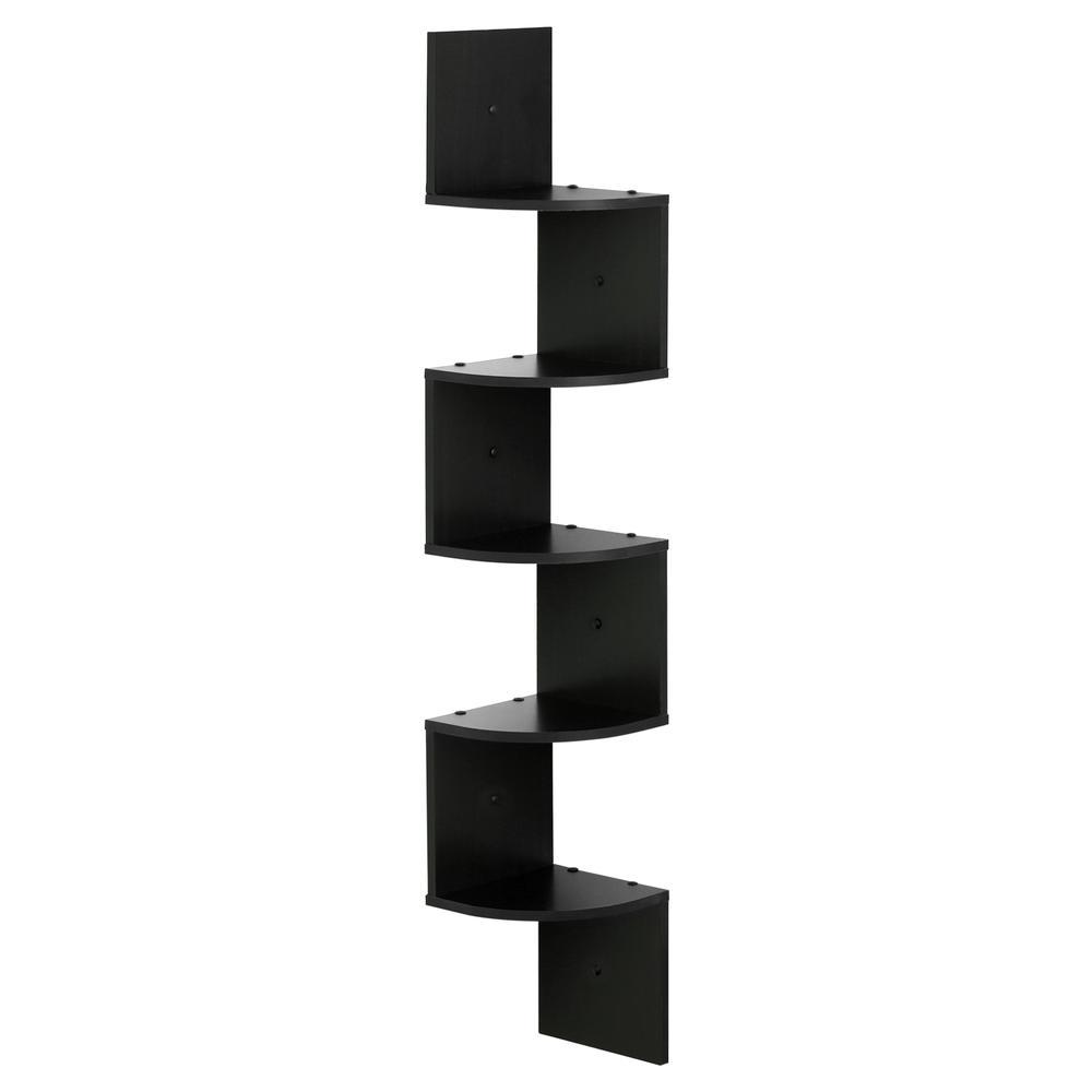 Furinno 5 Tier Wall Mount Floating Radial Corner Shelf, Espresso