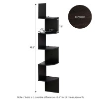 Furinno 5 Tier Wall Mount Floating Radial Corner Shelf, Espresso