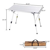 Campland Aluminum Table Height Adjustable Folding Table Camping Outdoor Lightweight For Camping, Beach, Backyards, Bbq, Party