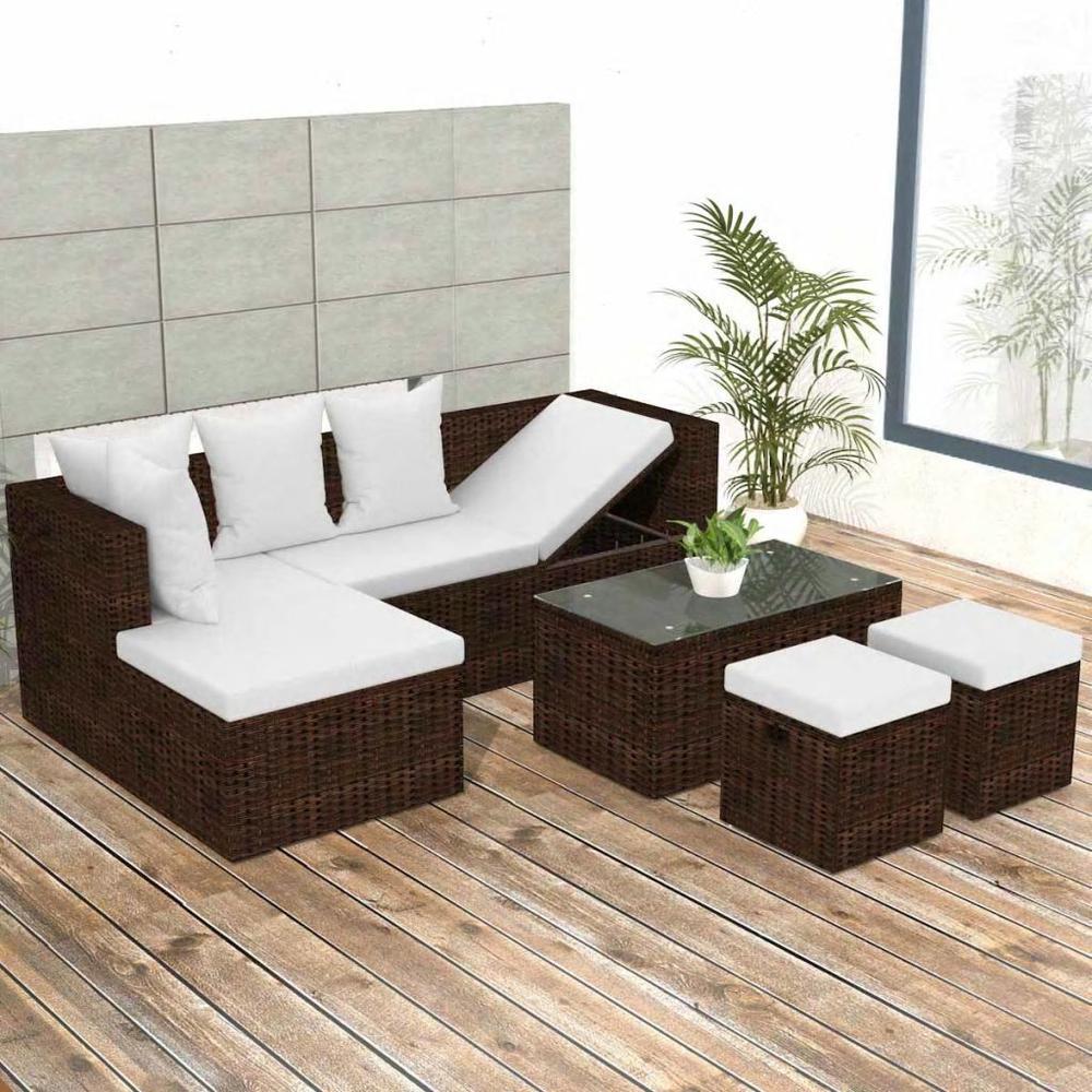 vidaXL 4 Piece Garden Lounge Set with Cushions Poly Rattan Brown 42585