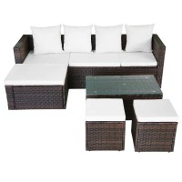 vidaXL 4 Piece Garden Lounge Set with Cushions Poly Rattan Brown 42585