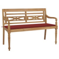 vidaXL Batavia Bench with Red Cushion 591 Solid Teak Wood 2187