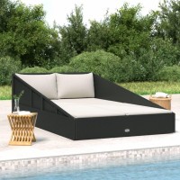 Vidaxl 2-Person Garden Bed- Outdoor Poly Rattan Daybed With Removable & Washable Cushions- Ideal For Patio/Poolside/Garden - Black & Cream White