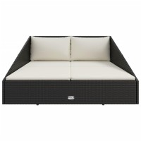 Vidaxl 2-Person Garden Bed- Outdoor Poly Rattan Daybed With Removable & Washable Cushions- Ideal For Patio/Poolside/Garden - Black & Cream White
