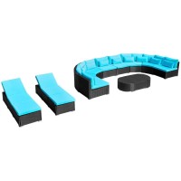 vidaXL 13 Piece Garden Lounge Set with Cushions Poly Rattan Blue 42397