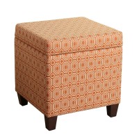 Homepop Upholstered Storage Cube Ottoman With Hinged Lid, Orange Geometric 17\ X 17\