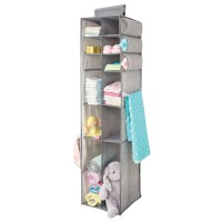 Mdesign Long Fabric Hanging Organizer - Over Closet Rod Storage With 12 Shelves And Side Pockets For Baby Nursery Bedroom Organization - Hold Clothes, Linens, Toys, Accessories, Lido Collection, Gray