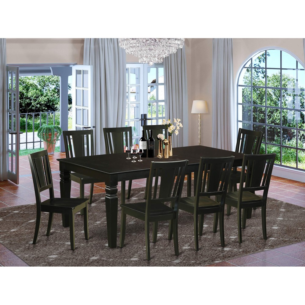 East West Furniture Lgdu9-Blk-W 9 Piece Kitchen Set Includes A Rectangle Table With Butterfly Leaf And 8 Dining Room Chairs, 42X84 Inch