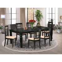 East West Furniture Lgni7-Blk-C Logan 7 Piece Kitchen Set Consist Of A Rectangle Table With Butterfly Leaf And 6 Linen Fabric Dining Room Chairs, 42X84 Inch