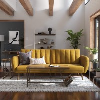 Novogratz Brittany 82 Inch Futon Sofa Bed Upholstered Couch Sleeper With Tufted Back Midcentury Modern Mustard