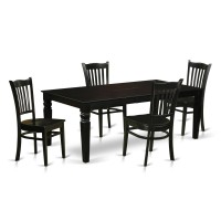 East West Furniture Lggr5-Blk-W Logan 5 Piece Room Furniture Set Includes A Rectangle Kitchen Table With Butterfly Leaf And 4 Dining Chairs, 42X84 Inch, Black