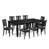 East West Furniture Lgdu9-Blk-Lc 9 Piece Kitchen Set Includes A Rectangle Dining Room Table With Butterfly Leaf And 8 Faux Leather Upholstered Chairs, 42X84 Inch
