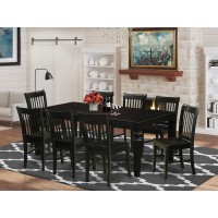 East West Furniture Lgno9-Blk-W 9 Piece Kitchen Table & Chairs Set Includes A Rectangle Dining Room Table With Butterfly Leaf And 8 Dining Chairs, 42X84 Inch, Black