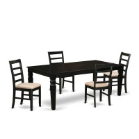 East West Furniture Lgpf5-Blk-C Logan 5 Piece Kitchen Set Includes A Rectangle Dining Room Table With Butterfly Leaf And 4 Linen Fabric Upholstered Chairs, 42X84 Inch