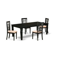 East West Furniture Lgni5-Blk-C Logan 5 Piece Kitchen Set For 4 Includes A Rectangle Table With Butterfly Leaf And 4 Linen Fabric Dining Room Chairs, 42X84 Inch