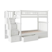Afi Columbia Staircase Bunk With Turbo Charger And Urban Bed Drawers, Twintwin, White
