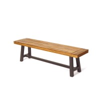 Christopher Knight Home Carlisle Outdoor Acacia Wood And Rustic Metal Bench Sandblast Finish Rustic Metal 14 75 X 63 X 17 5