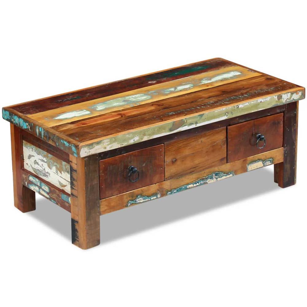 vidaXL Coffee Table Drawers Solid Reclaimed Wood 354x177x138 243321