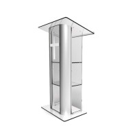 Fixturedisplays Clear Acrylic Plexiglass Lucite Podium Curved Brushed Stainless Steel Sides Pulpit Lectern With White Christian Cross Optional Install 14307+1803-Cross