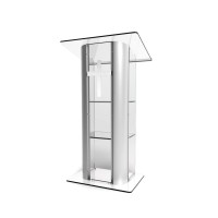 Fixturedisplays Clear Acrylic Plexiglass Lucite Podium Curved Brushed Stainless Steel Sides Pulpit Lectern With White Christian Cross Optional Install 14307+1803-Cross