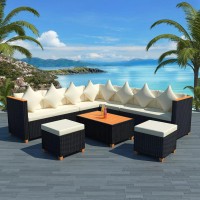 vidaXL 7 Piece Garden Lounge Set with Cushions Poly Rattan Black 42999