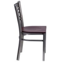 Hercules Series Clear Coated ''X'' Back Metal Restaurant Chair - Mahogany Wood Seat