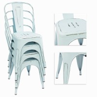 Devoko Metal Indooroutdoor Chairs Distressed Style Kitchen Dining Chairs Stackable Side Chairs With Back Set Of 4 Blue