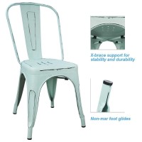 Devoko Metal Indooroutdoor Chairs Distressed Style Kitchen Dining Chairs Stackable Side Chairs With Back Set Of 4 Blue