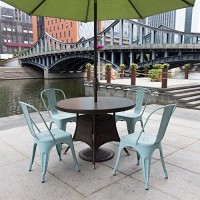 Devoko Metal Indooroutdoor Chairs Distressed Style Kitchen Dining Chairs Stackable Side Chairs With Back Set Of 4 Blue