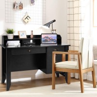 Tangkula Computer Desk With 4 Storage Drawers & Hutch, Home Office Desk Vintage Desk With Storage Shelves, Wooden Executive Desk Writing Study Desk (Black)