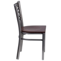 Hercules Series Clear Coated ''X'' Back Metal Restaurant Chair - Walnut Wood Seat