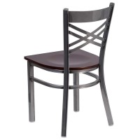 Hercules Series Clear Coated ''X'' Back Metal Restaurant Chair - Walnut Wood Seat