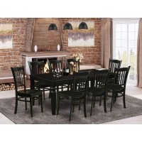 East West Furniture Lggr9-Blk-W Logan 9 Piece Modern Set Includes A Rectangle Wooden Table With Butterfly Leaf And 8 Dining Chairs, 42X84 Inch, Black