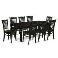 East West Furniture Lggr9-Blk-W Logan 9 Piece Modern Set Includes A Rectangle Wooden Table With Butterfly Leaf And 8 Dining Chairs, 42X84 Inch, Black