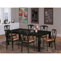 East West Furniture Lgke7-Blk-Lc Logan 7 Piece Modern Set Consist Of A Rectangle Wooden Table With Butterfly Leaf And 6 Faux Leather Dining Room Chairs, 42X84 Inch, Black